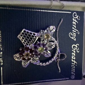Flower basket sterling silver necklace